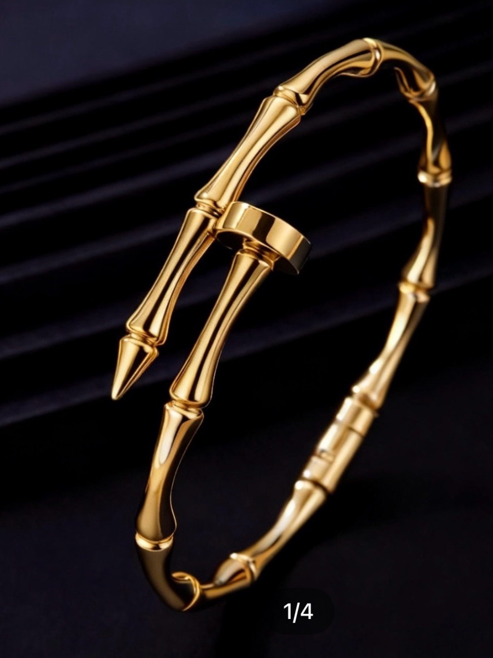 Source Unknown Polished Gold Bamboo-Style Open Cuff Bracelet